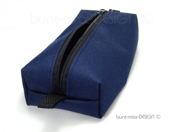 Stiftemäppchen, Federmäppchen dunkelblau, Universaltasche, Schlamper, Kastenform, boxy bag, by BuntMixxDesign